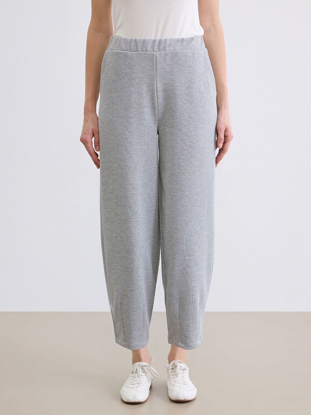 Gri Beli Lastikli Soft Touch Kadın Eşofman Altı	-1