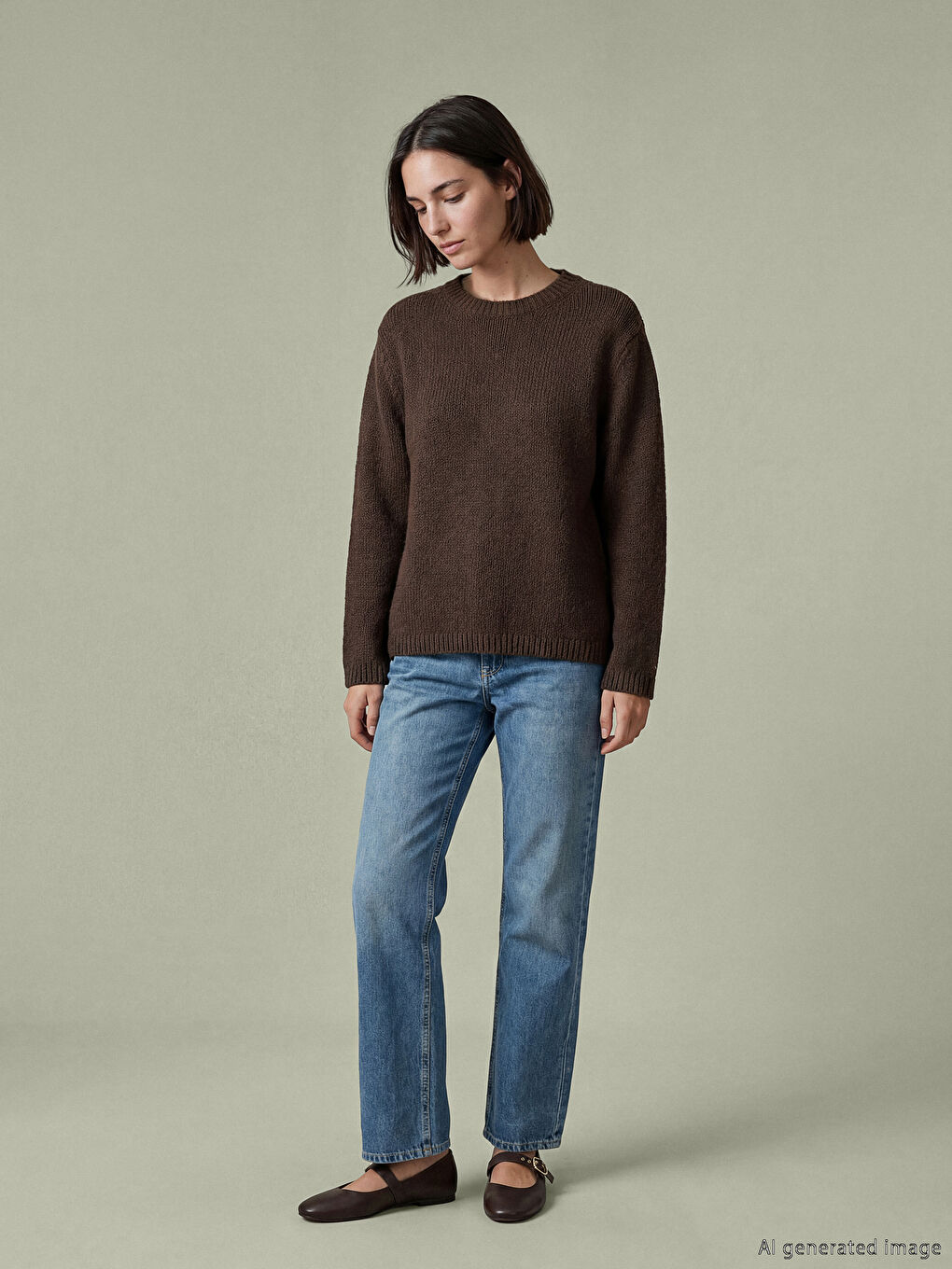 Kahverengi Bisiklet Yaka Kadın Triko Kazak-1