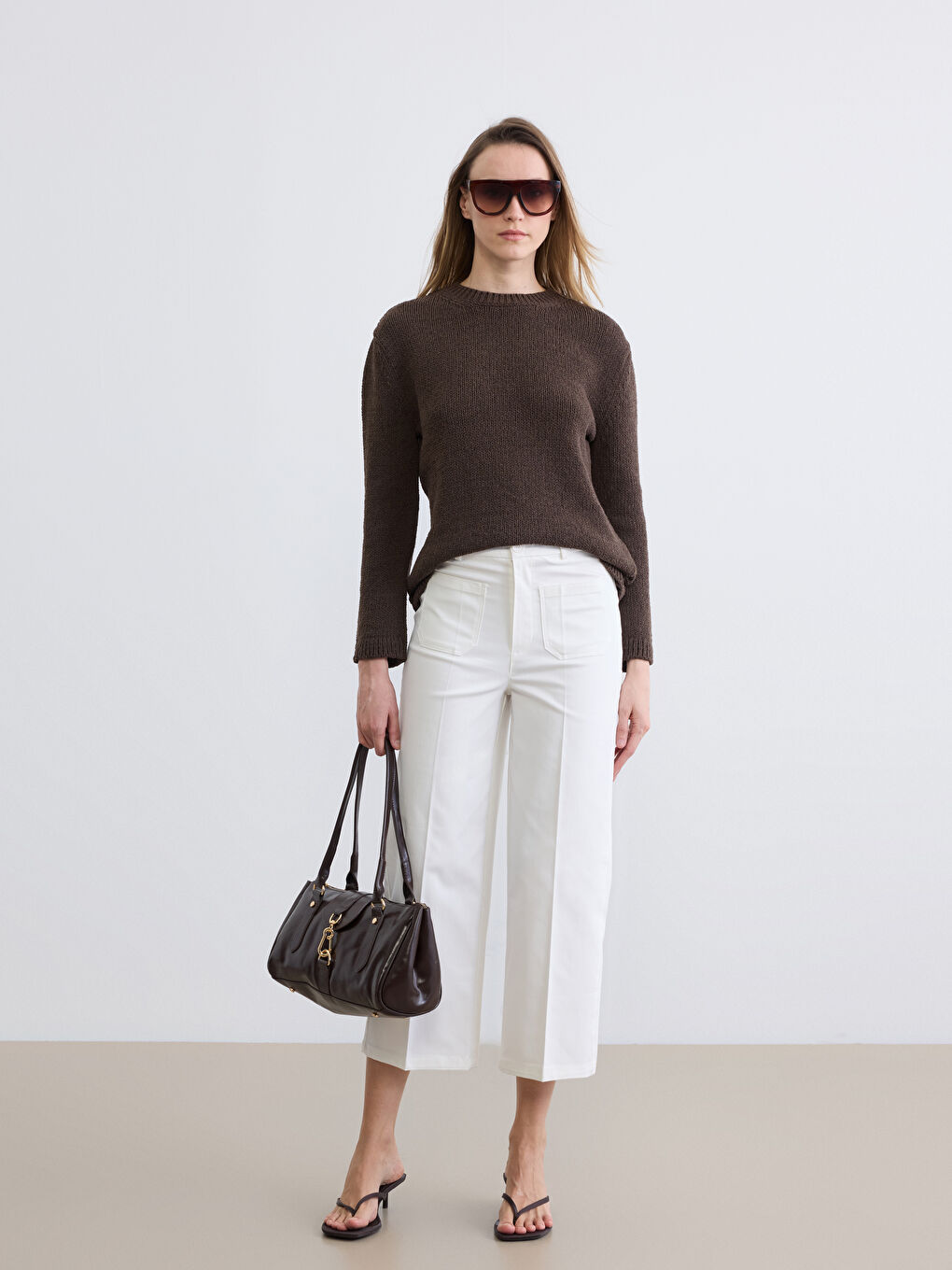 Kahverengi Bisiklet Yaka Kadın Triko Kazak-3