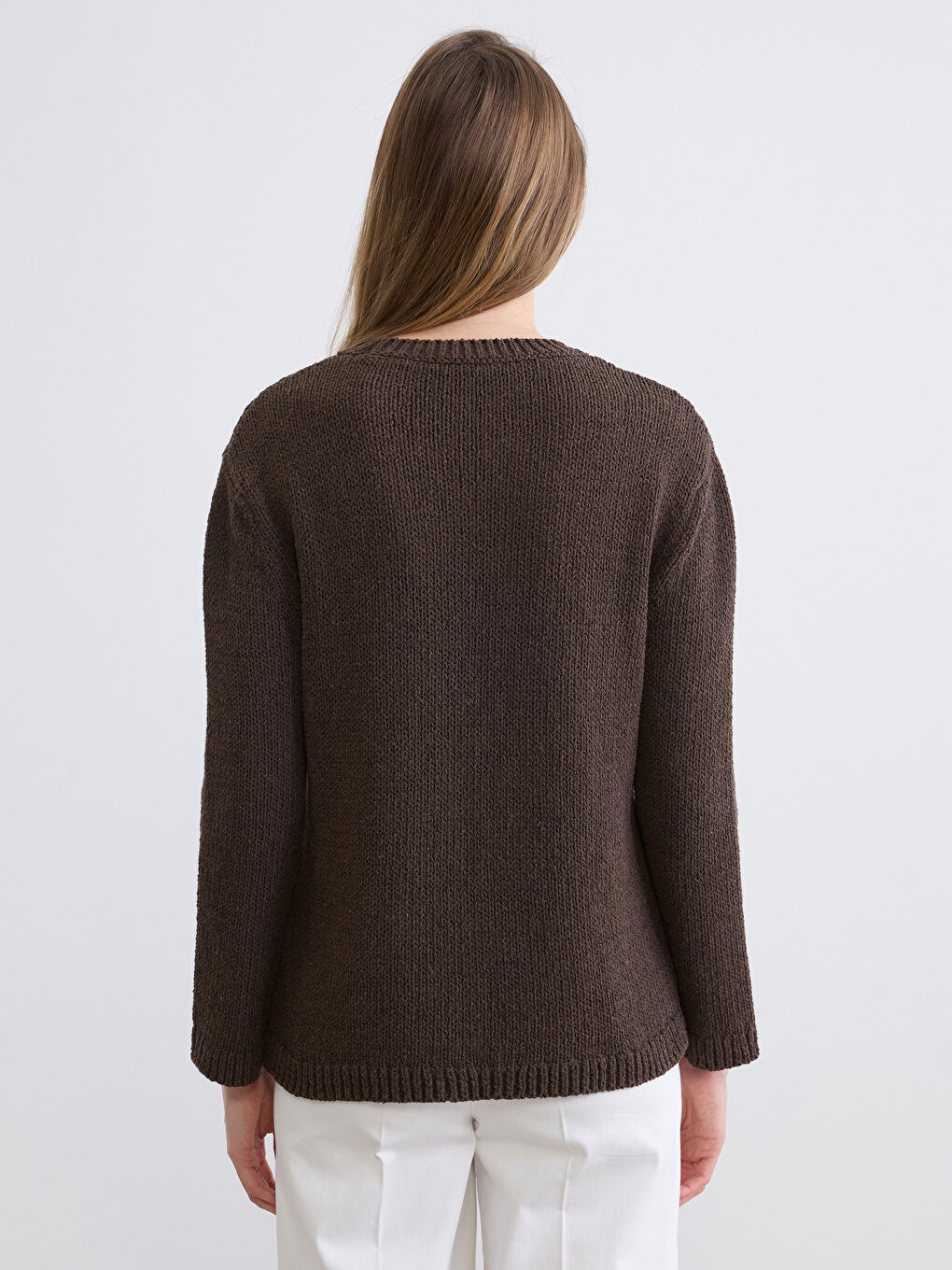 Kahverengi Bisiklet Yaka Kadın Triko Kazak-5