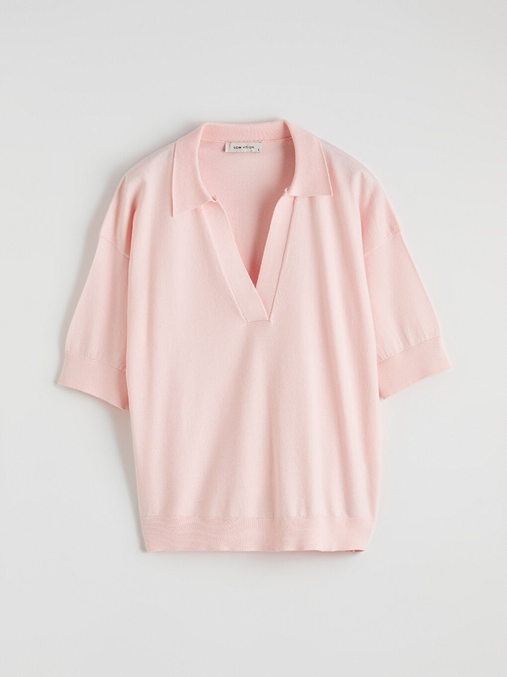 Pembe Polo Yaka Oversize Kadın Triko Kazak	