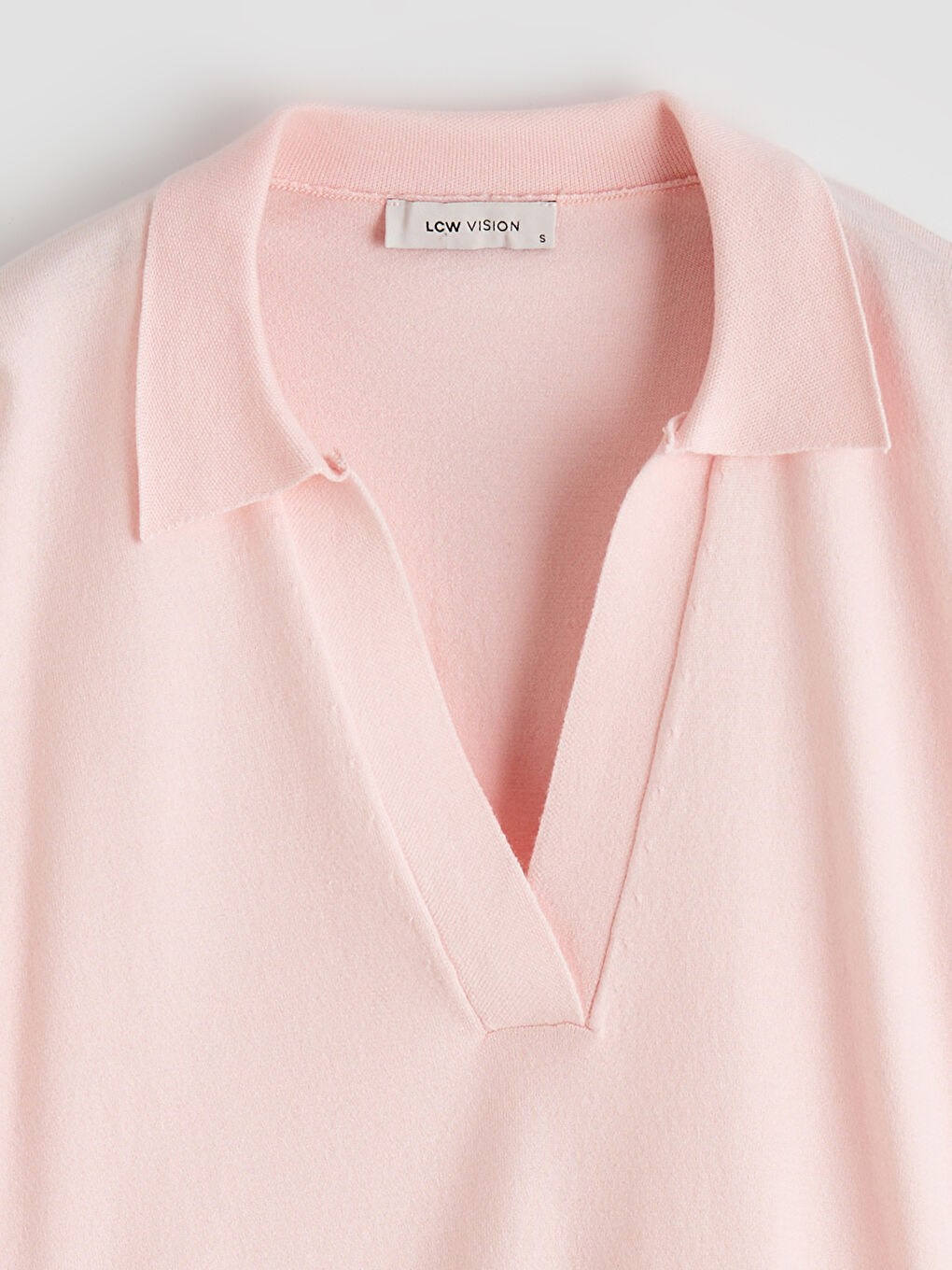 Pembe Polo Yaka Oversize Kadın Triko Kazak	-1