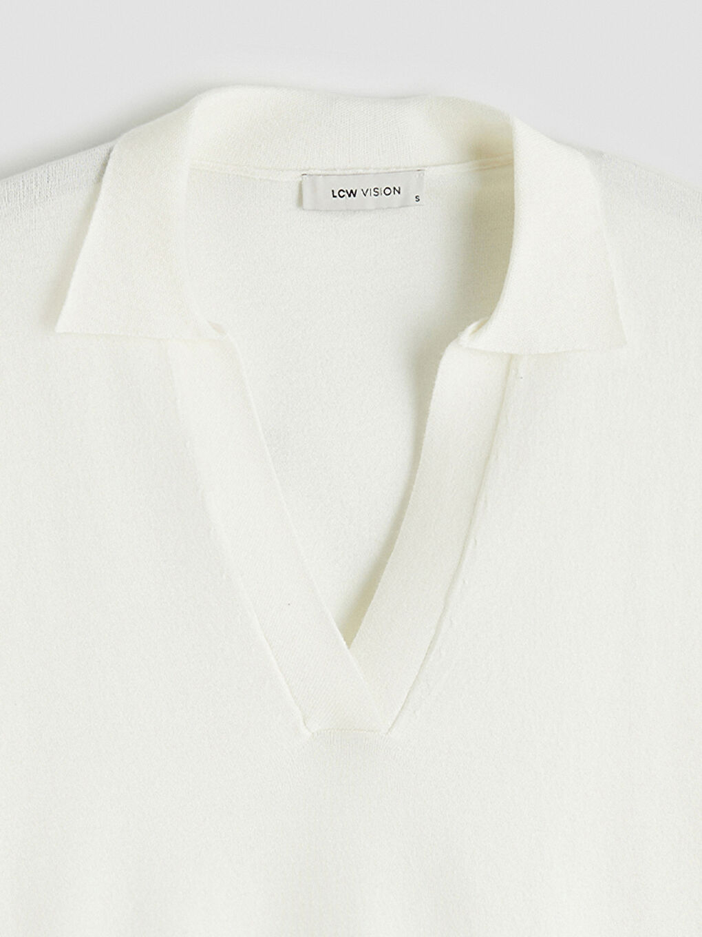 Ekru Polo Yaka Oversize Kadın Triko Kazak	-1