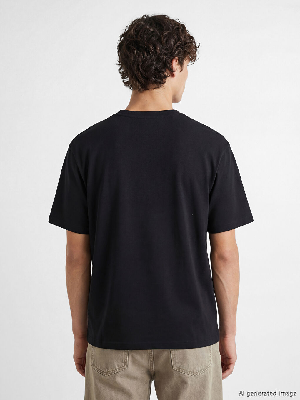 Siyah Oversize Bisiklet Yaka New York Baskılı Erkek Tişört-3