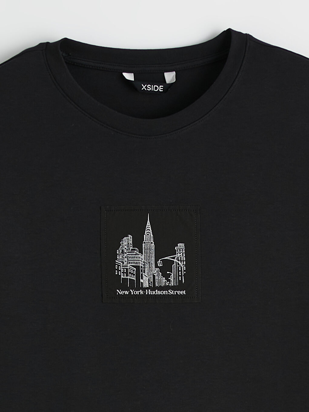 Siyah Oversize Bisiklet Yaka New York Baskılı Erkek Tişört-1