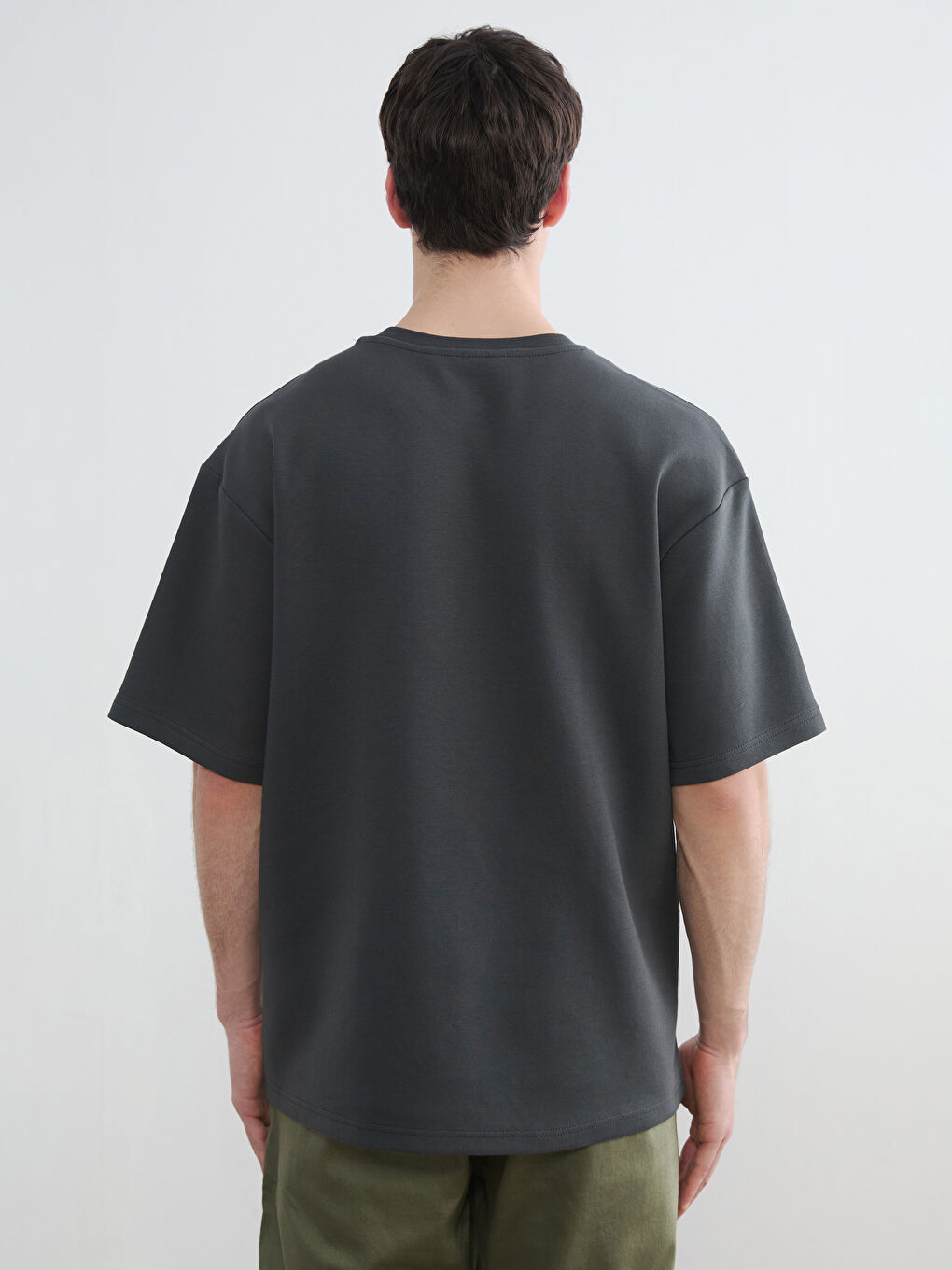 Antrasit Loose Fit NYC Baskılı Erkek Tişört-3