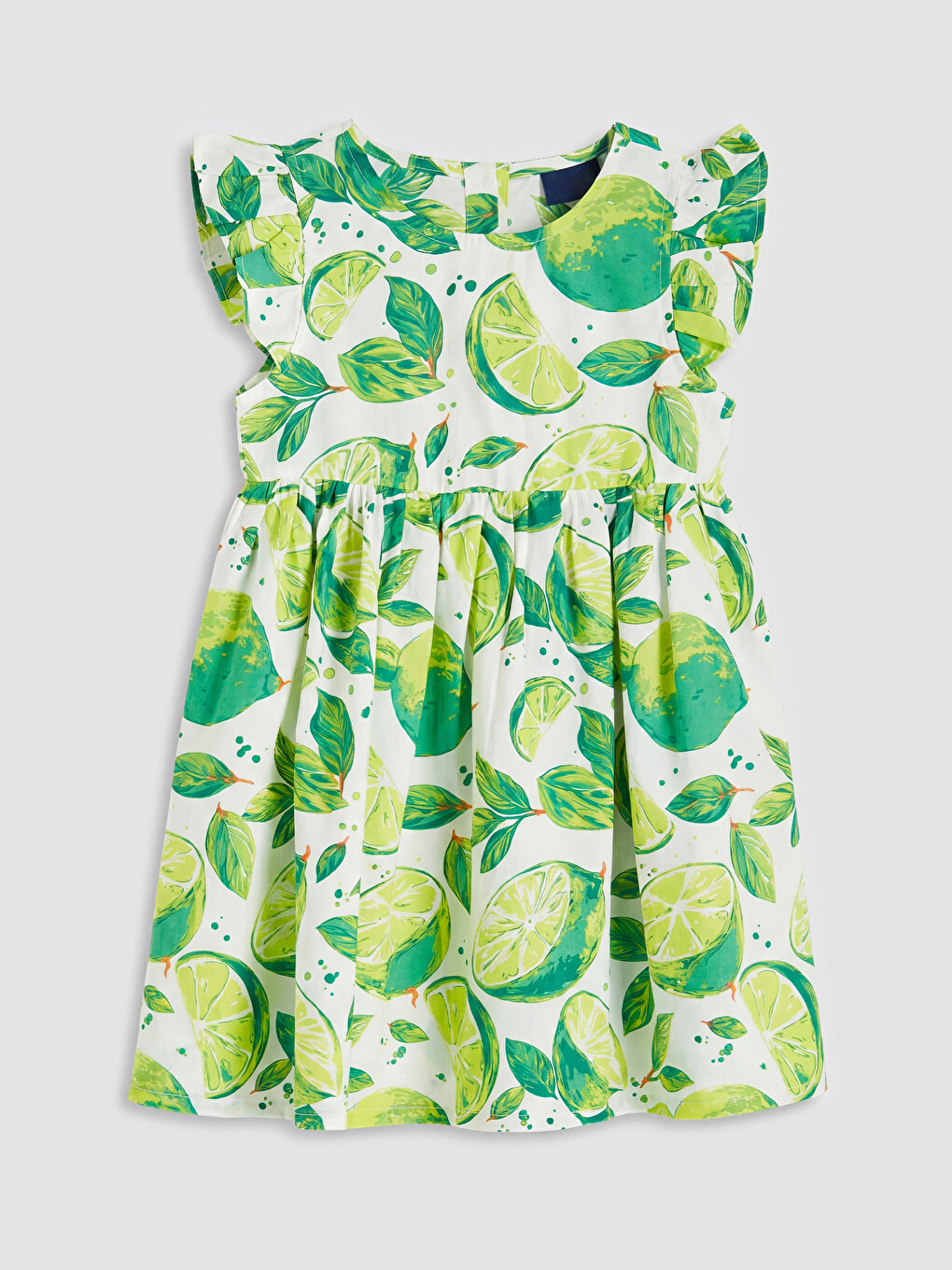 Crew Neck Printed Girls' Poplin Dress