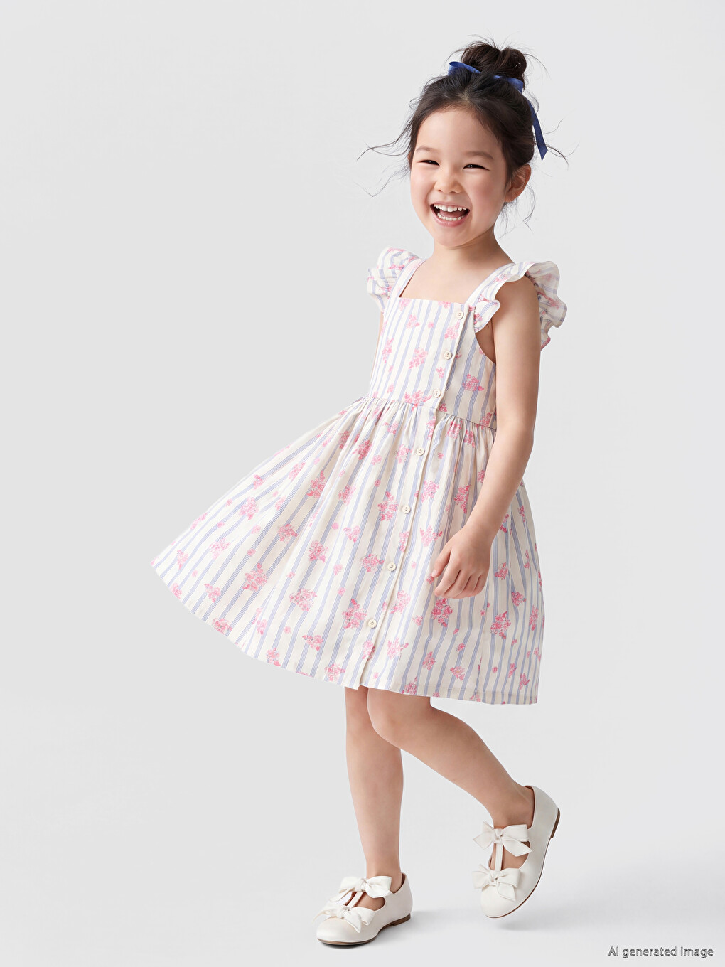 Square Neck Floral Girls' Poplin Dress-1