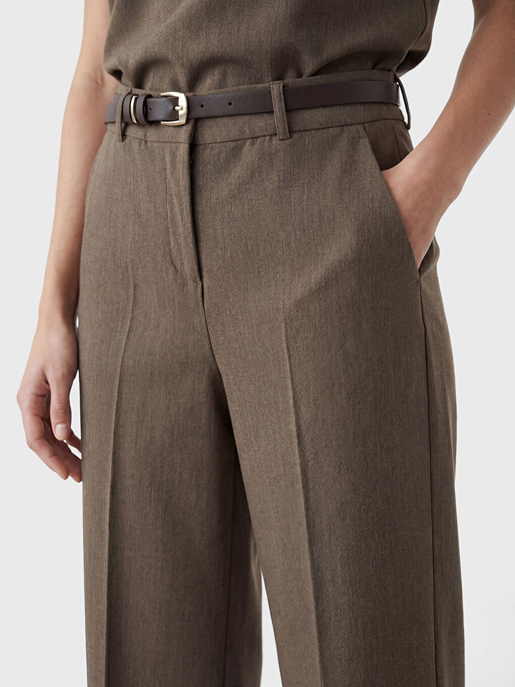 Belted Regular Fit Women's Trousers-2
