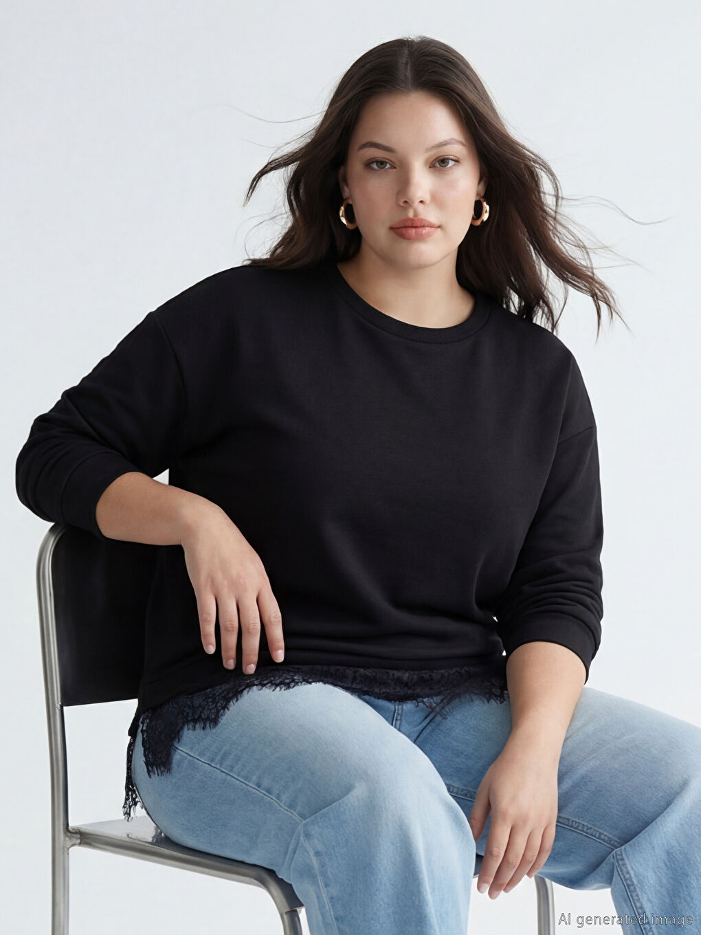 Siyah Soft Touch Püsküllü Kadın Sweatshirt Tunik