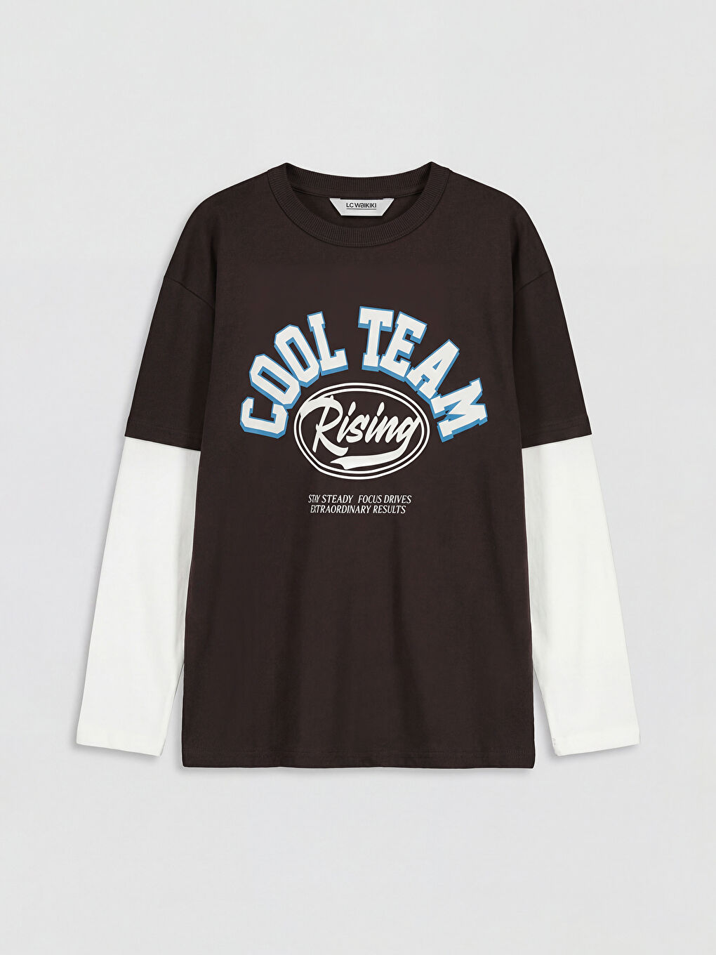 Kahverengi Bisiklet Yaka Uzun Kollu Baskılı Erkek Çocuk Tişört