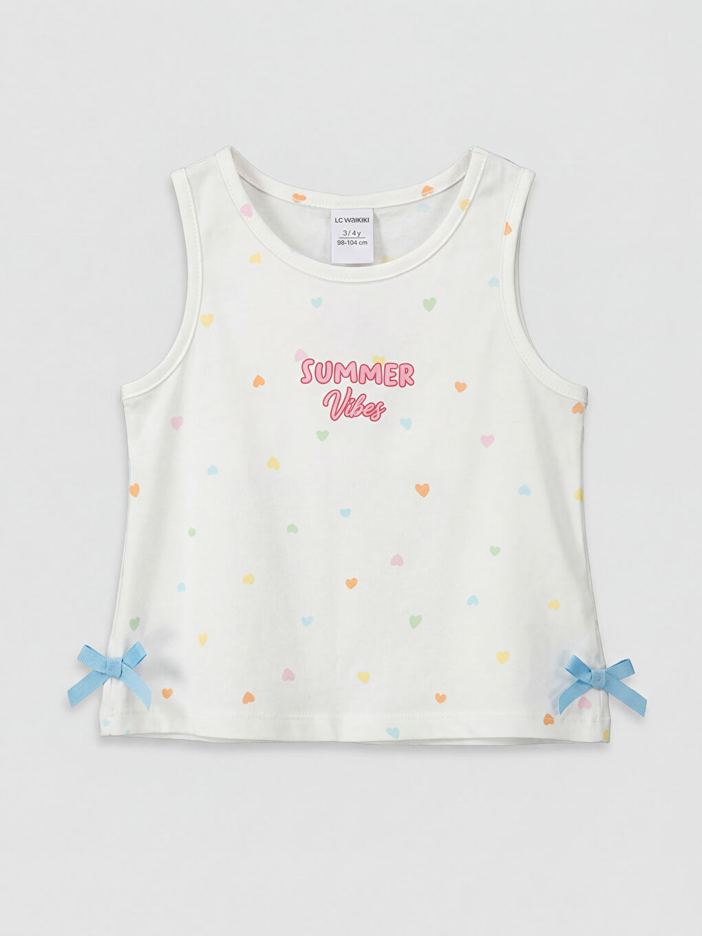 Ekru Bisiklet Yaka Baskılı Kız Çocuk Atlet 2'li-1