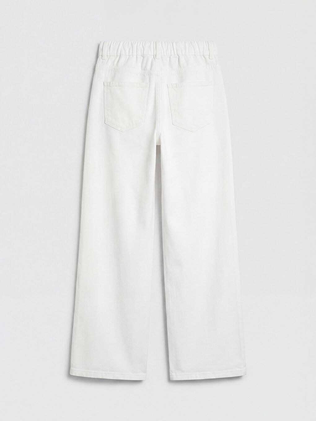 Beyaz Beli Lastikli Wideleg Kadın Jean Pantolon-1