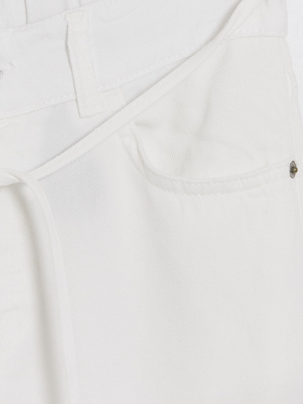 Beyaz Beli Lastikli Wideleg Kadın Jean Pantolon-2