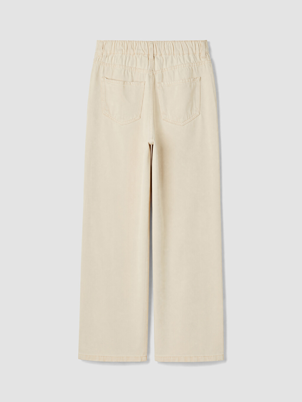 Bej Beli Lastikli Wideleg Kadın Jean Pantolon-2