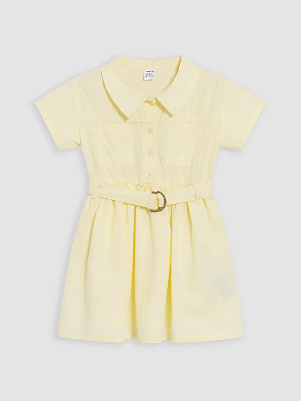 Collared Neck Belted Girls' Poplin Dress