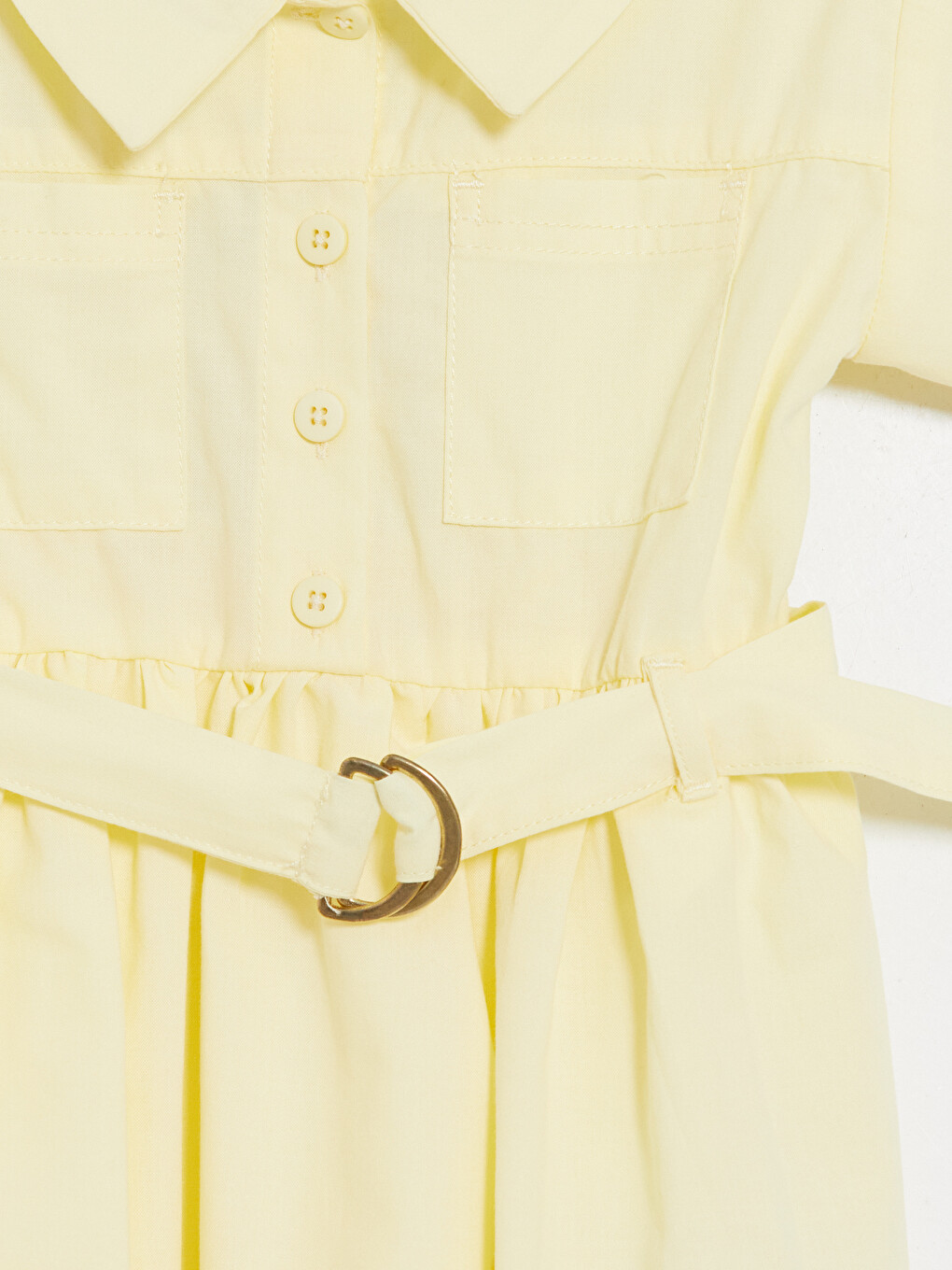Collared Neck Belted Girls' Poplin Dress-2