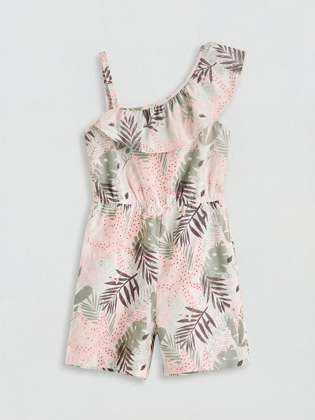 Ekru Desenli Kız Çocuk Tulum-1