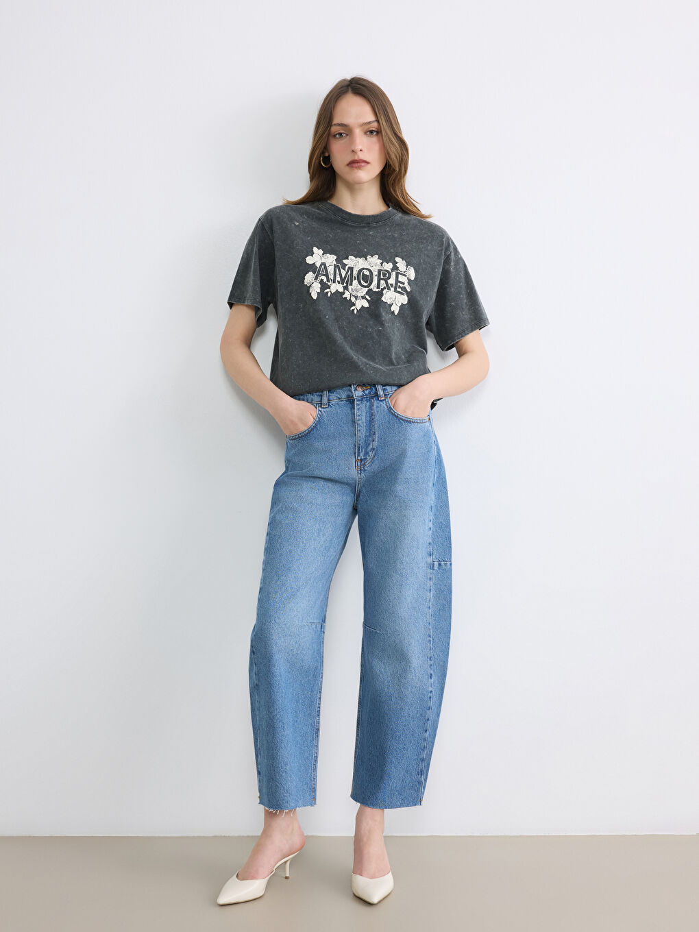 İndigo Barrel Fit Kadın Jean Pantolon