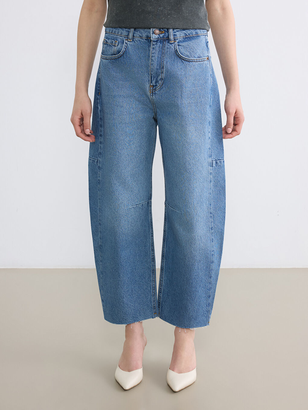 İndigo Barrel Fit Kadın Jean Pantolon-1