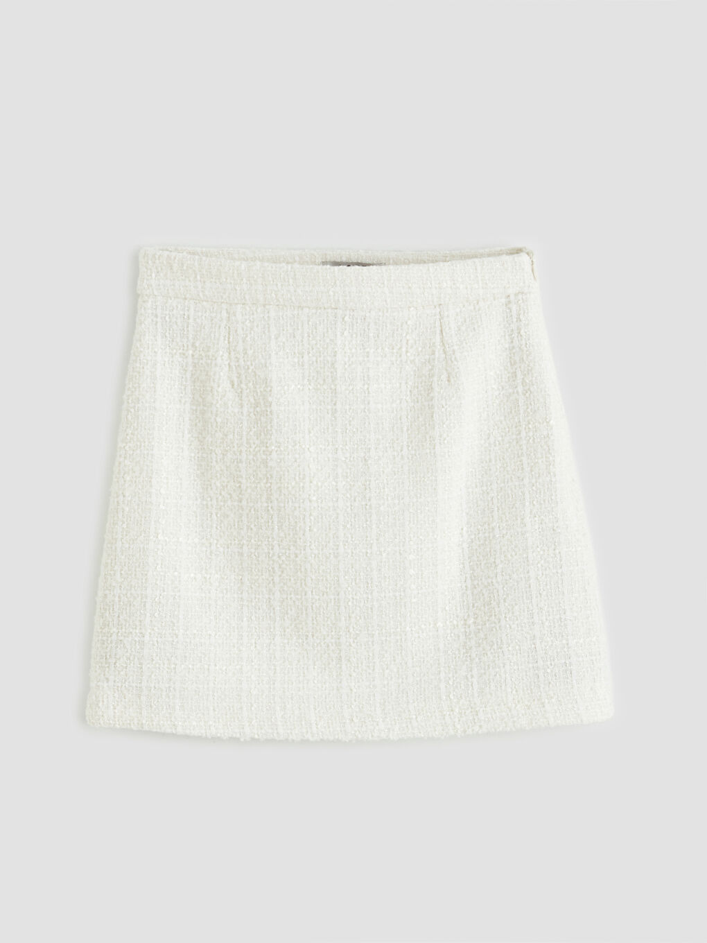 Ekru Beli Fermuarlı Tüvit Mini Etek
