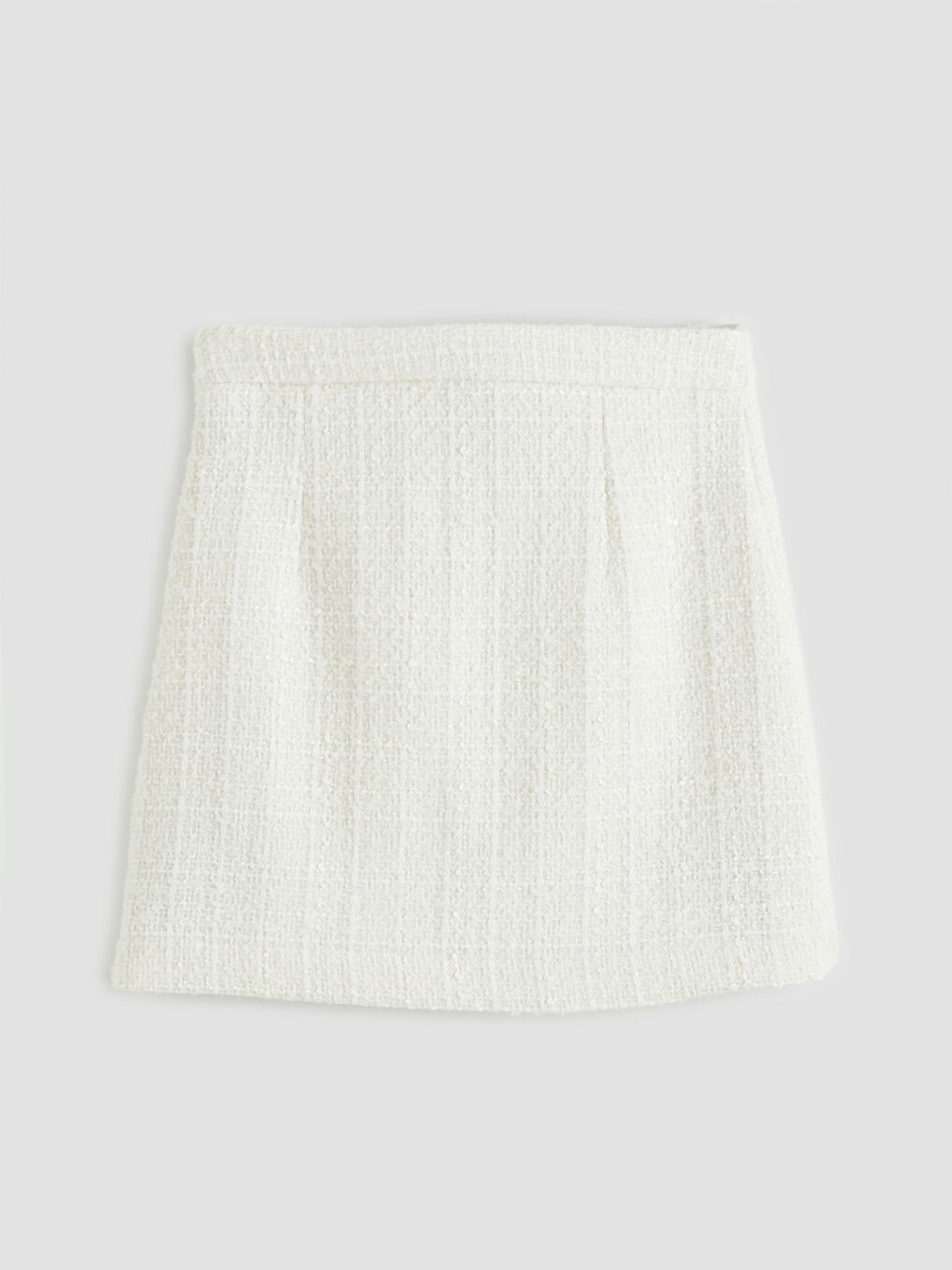 Ekru Beli Fermuarlı Tüvit Mini Etek-1