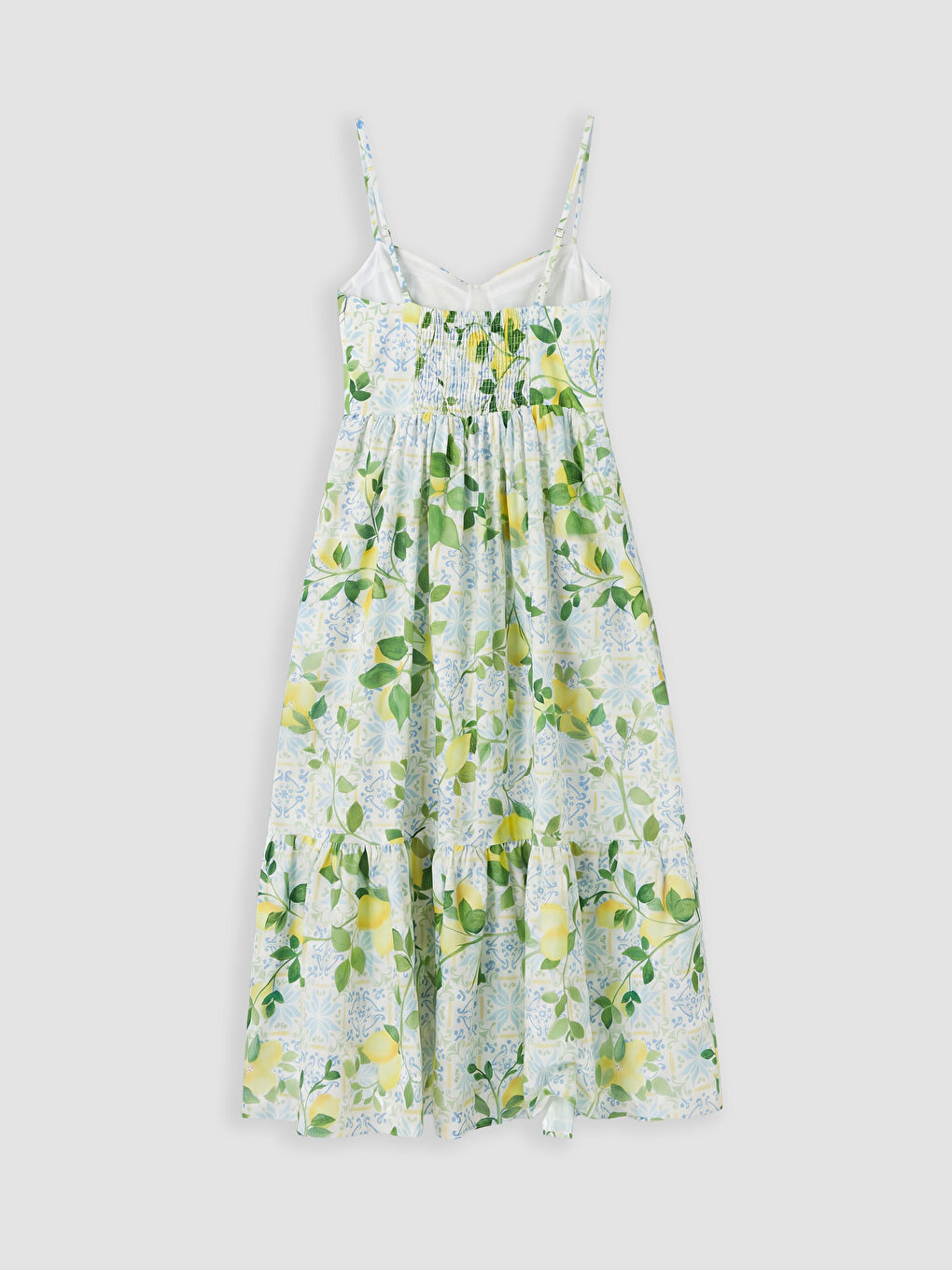 Yeşil İp Askılı Lİmon Desenli Katkat Elbise-1