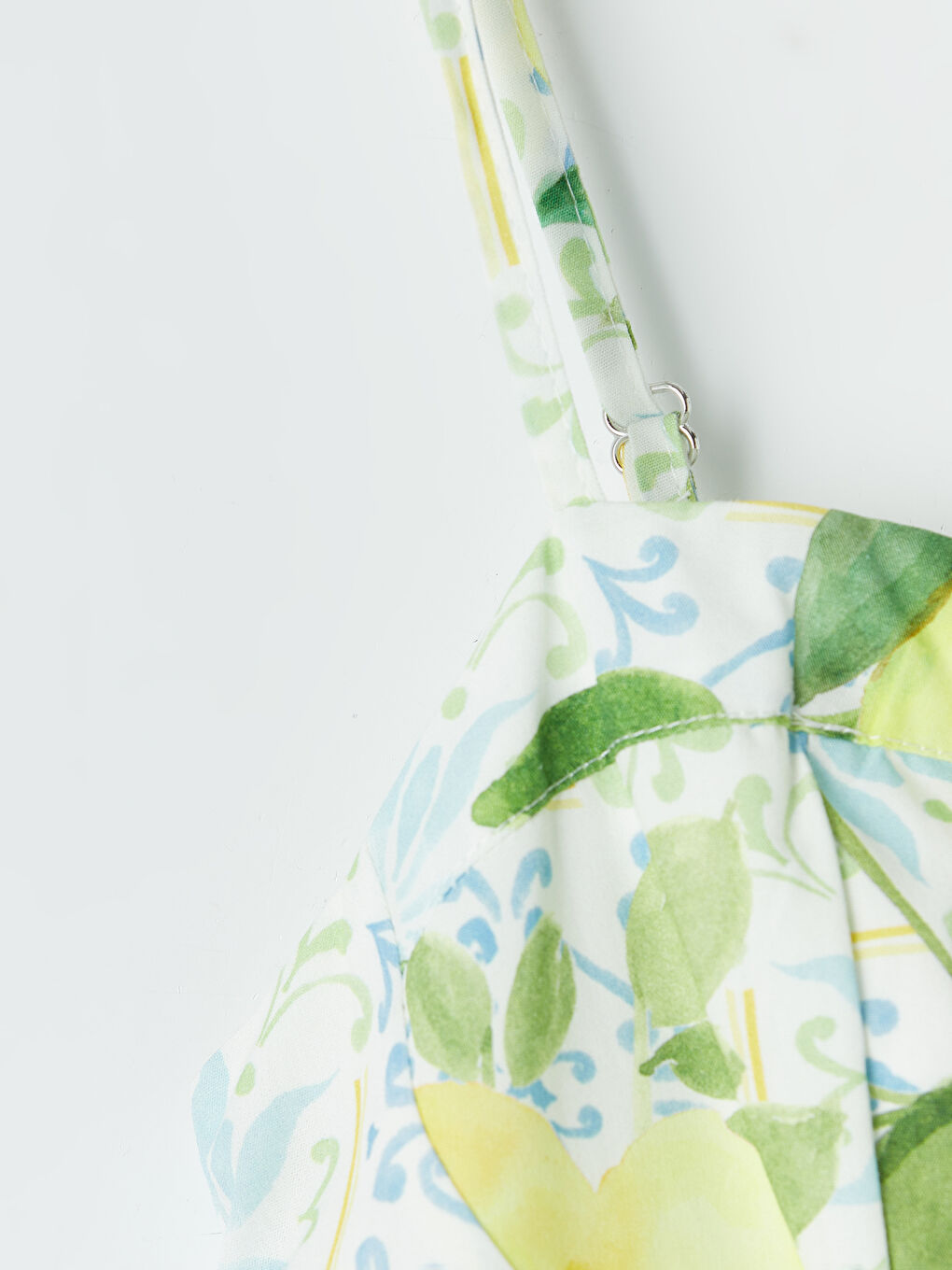 Yeşil İp Askılı Lİmon Desenli Katkat Elbise-2