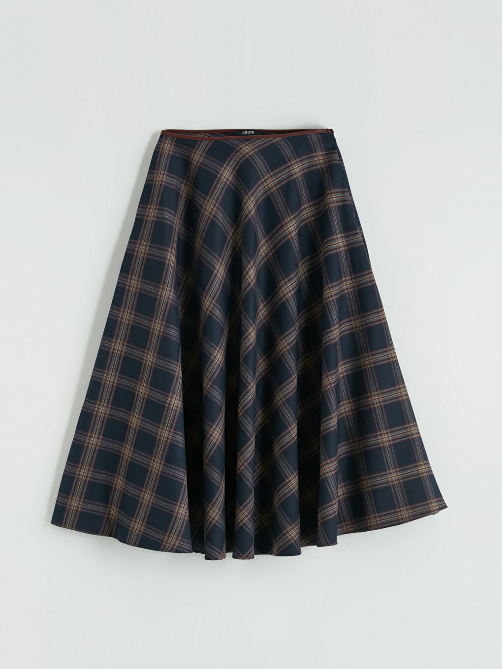 Lacivert Beli Lastikli Ekose Kloş Etek