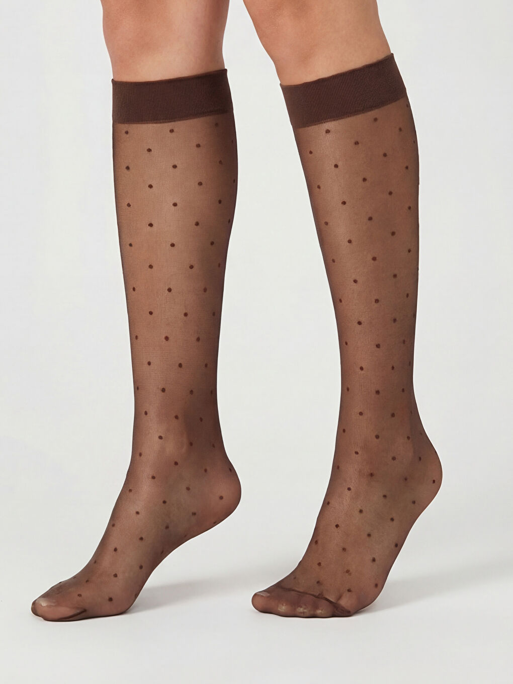 Kahverengi 15 Denye Puantiyeli Kadın Diz Altı Çorap 2'li