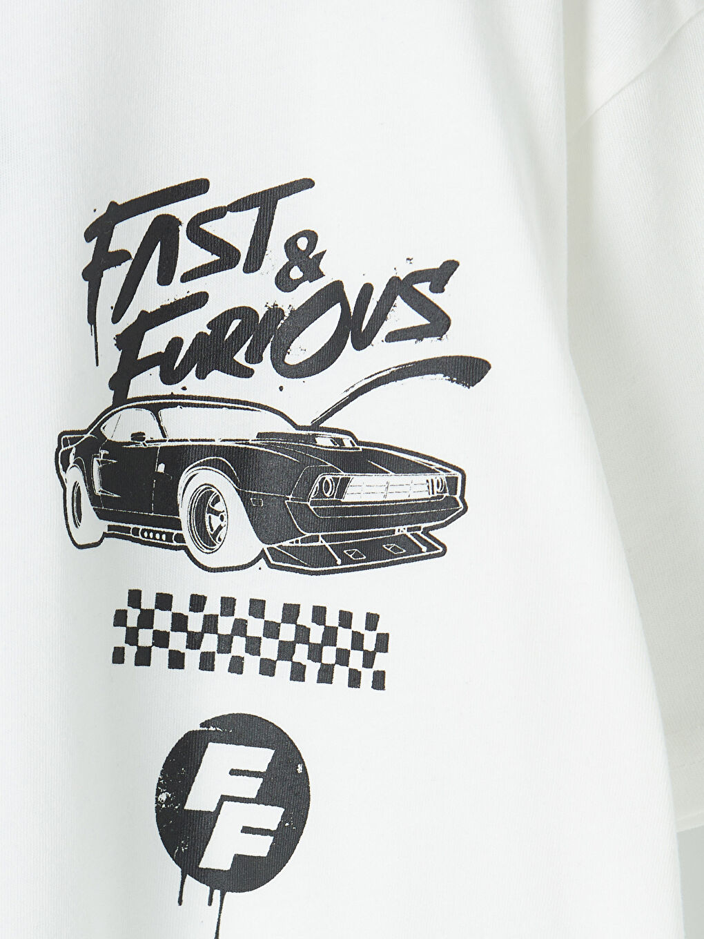 Ekru Bisiklet Yaka Fast & Furious Baskılı Erkek Çocuk Tişört-2