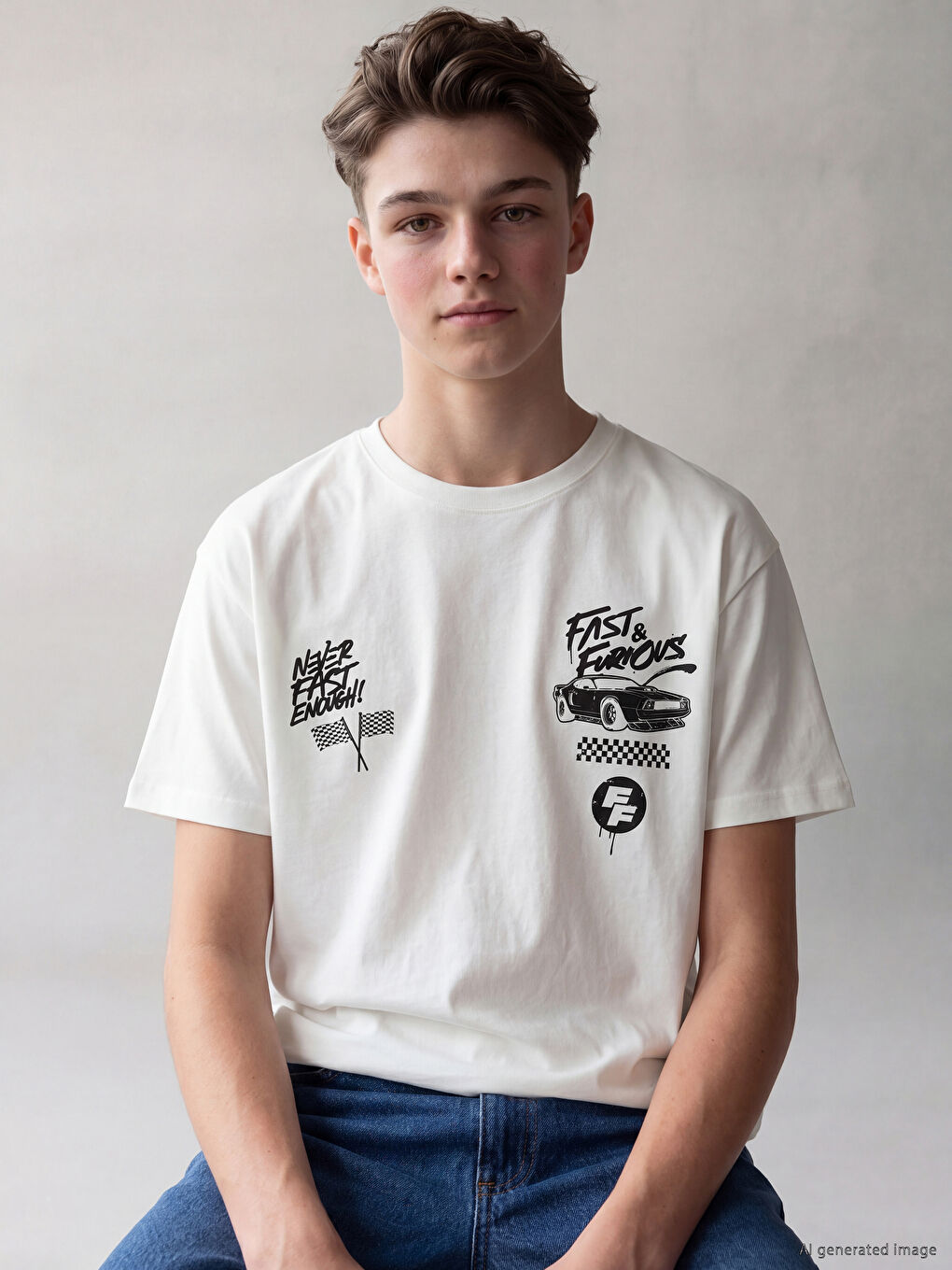 Crew Neck Fast & Furious Printed Boys' T-Shirt