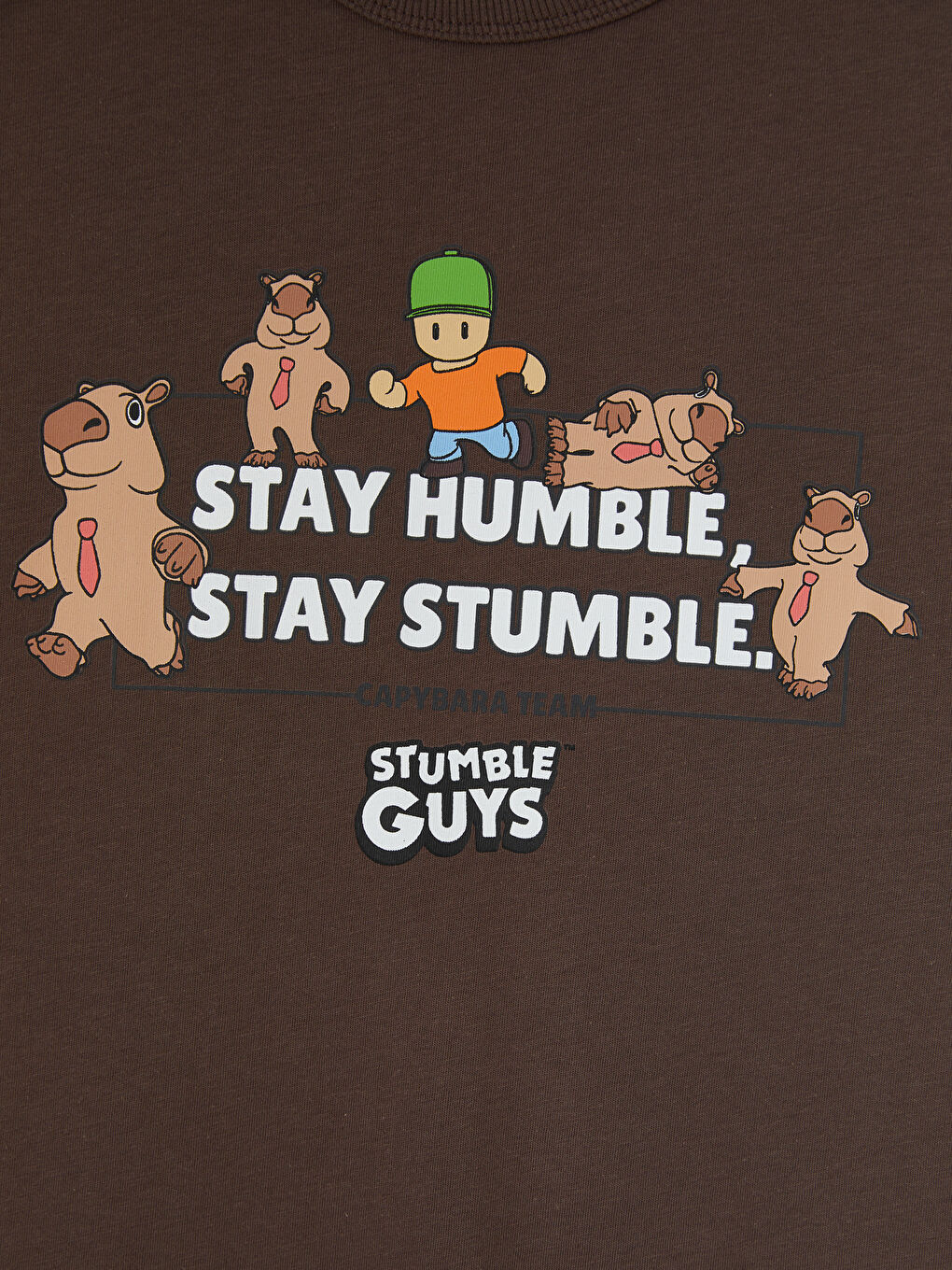 Kahverengi Bisiklet Yaka Stumble Guys Baskılı Erkek Çocuk Tişört-2