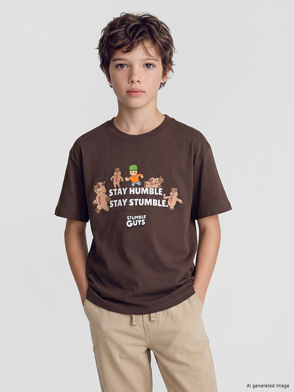 Crew Neck Stumble Guys Printed Boys' T-Shirt