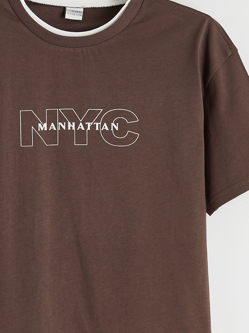 Kahverengi Bisiklet Yaka NYC Baskılı Erkek Çocuk Tişört-2