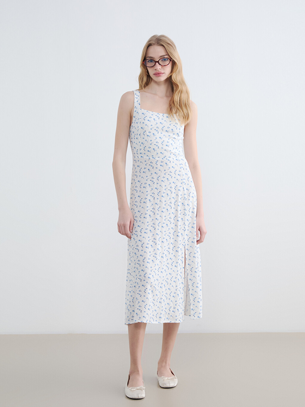 Square Neck Floral Poplin Dress