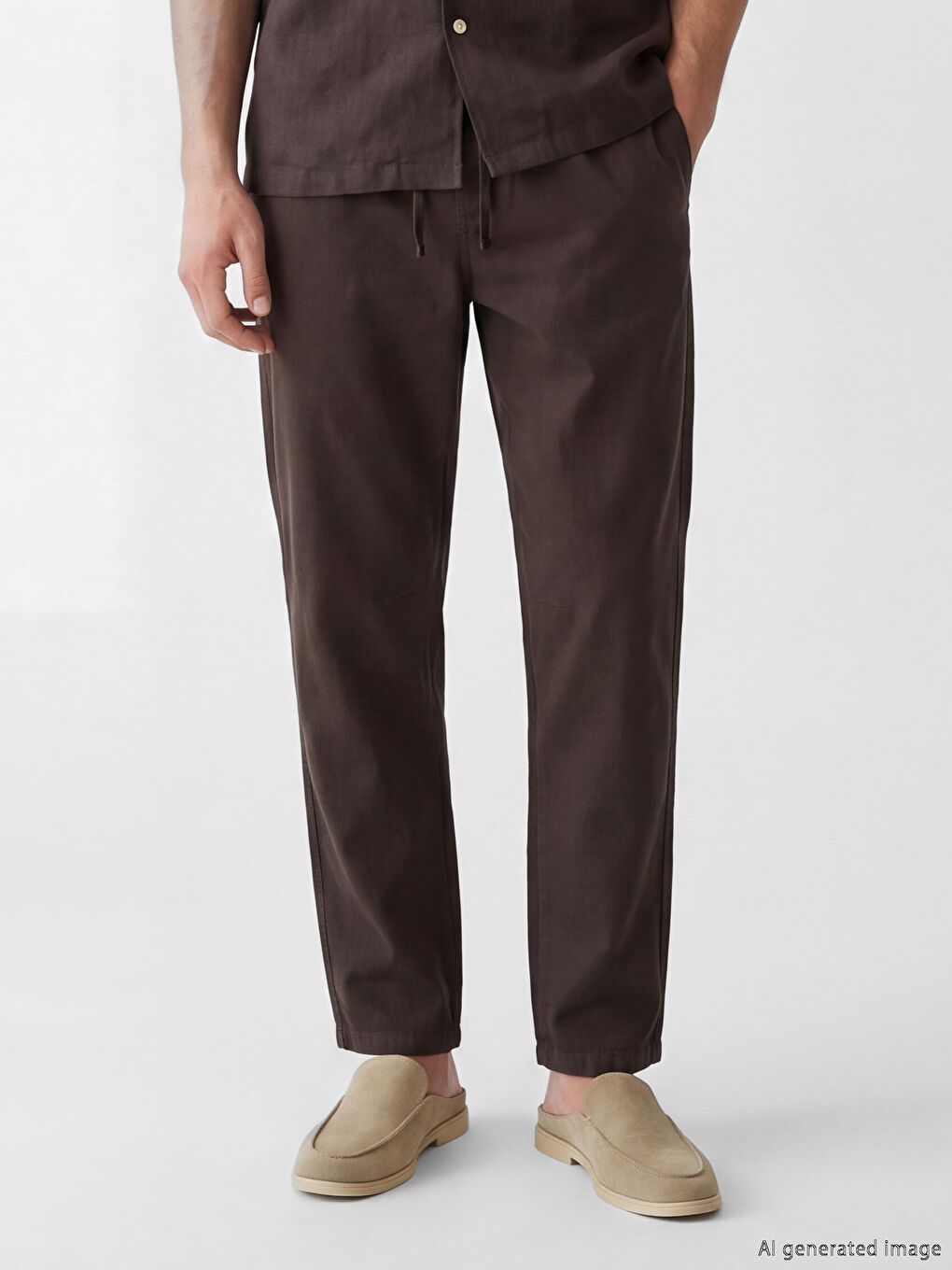 Мужские брюки свободного кроя из габардина на шнурке-1