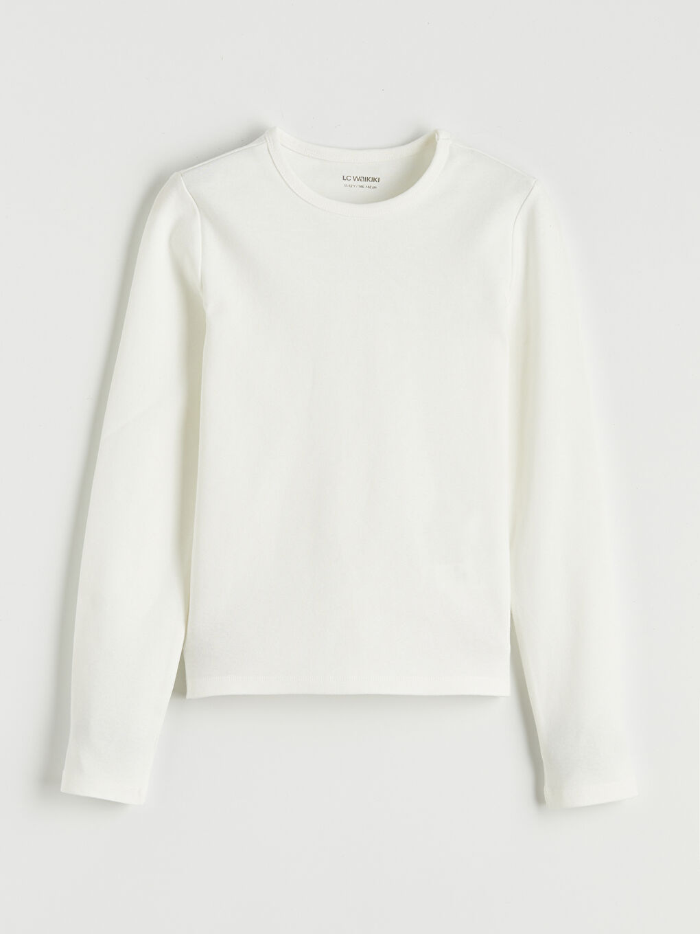 Ekru Bisiklet Yaka Basic Kız Çocuk Tişört