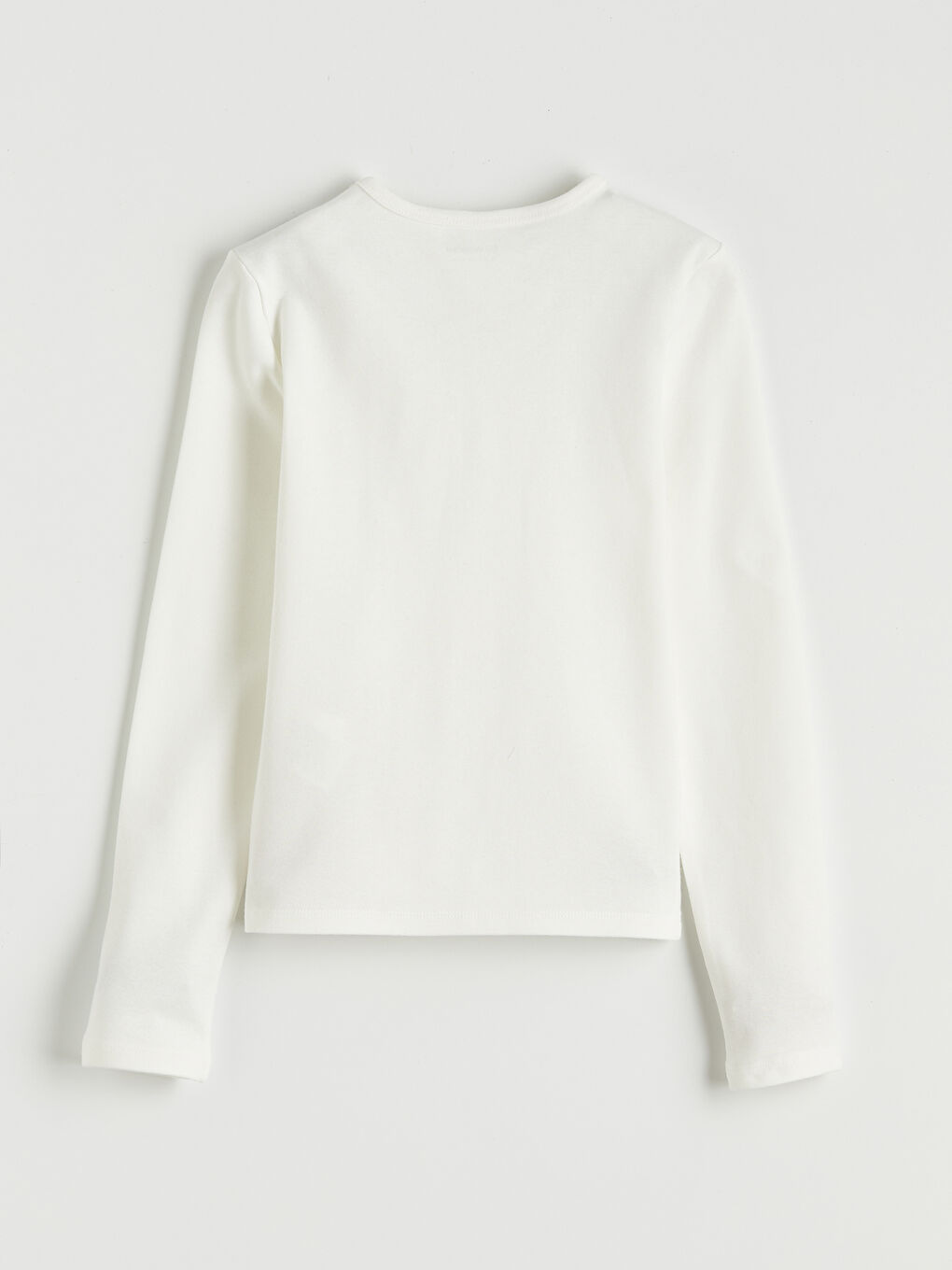 Ekru Bisiklet Yaka Basic Kız Çocuk Tişört-1