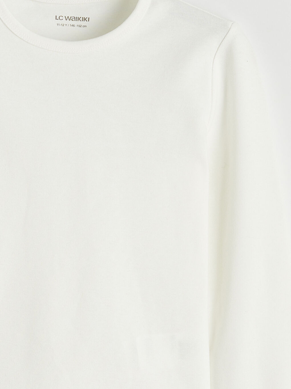 Ekru Bisiklet Yaka Basic Kız Çocuk Tişört-2