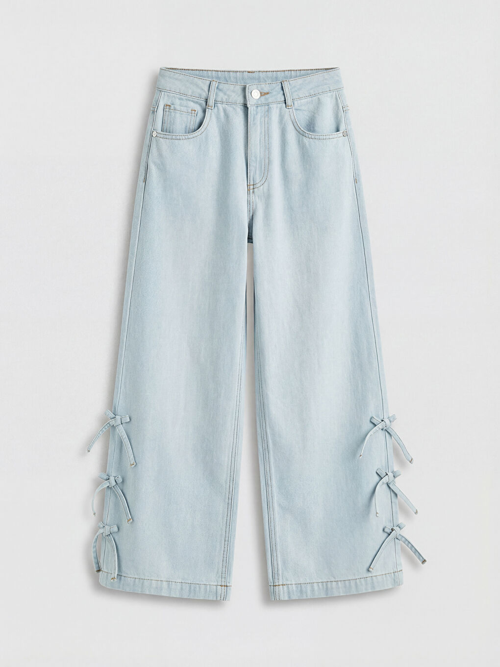 Wideleg Bow Detailed Girls' Jeans