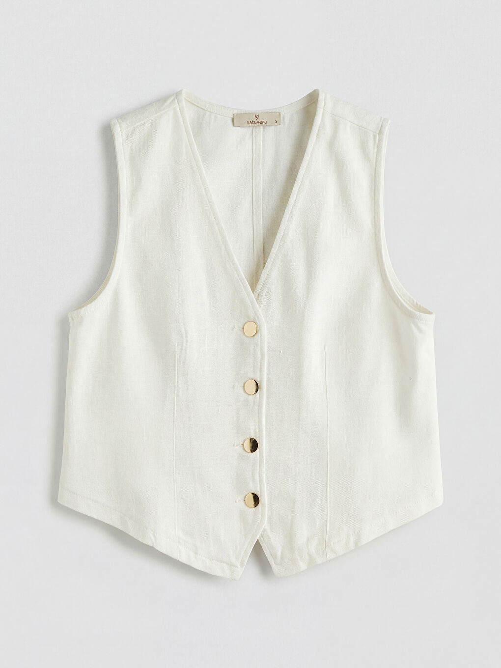 Beyaz V Yaka Kadın Klasik Yelek-4