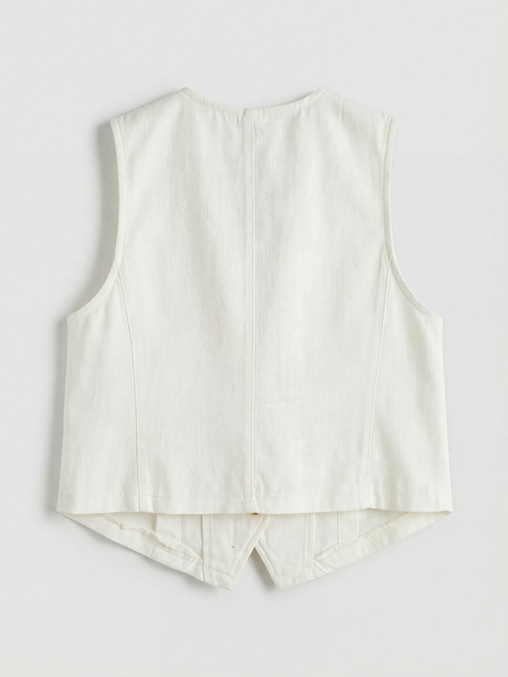 Beyaz V Yaka Kadın Klasik Yelek-5