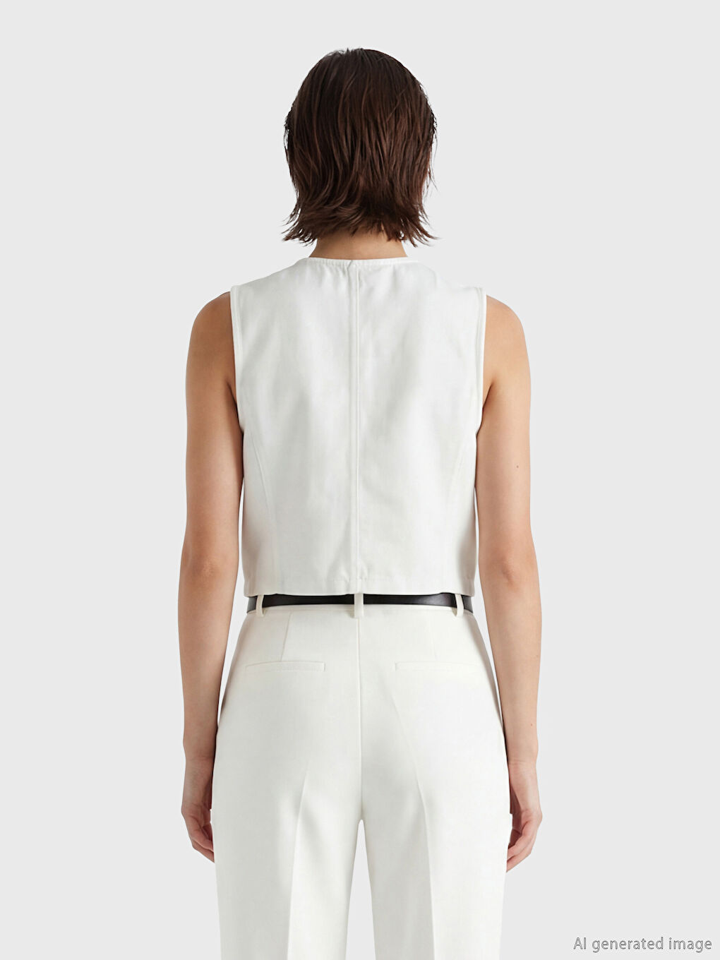 Beyaz V Yaka Kadın Klasik Yelek-3