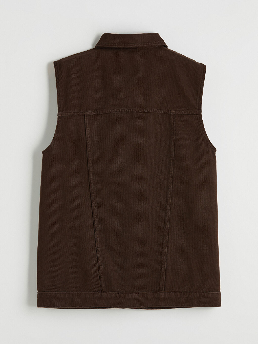 Kahverengi Gömlek Yaka Kadın Jean Yelek-2