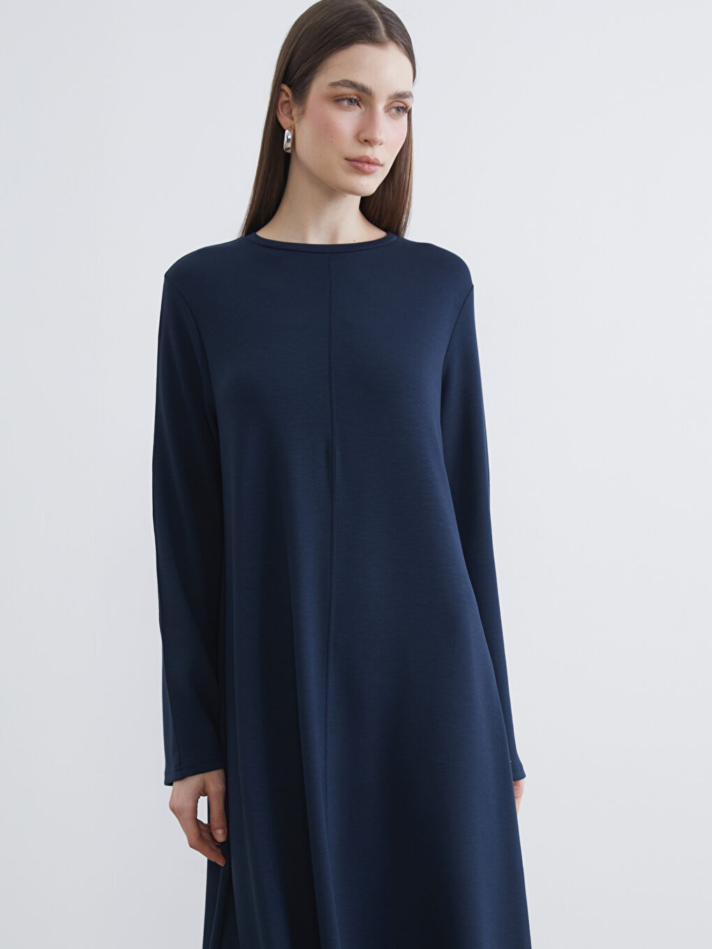 Lacivert Bisiklet Yaka A Kesim Elbise