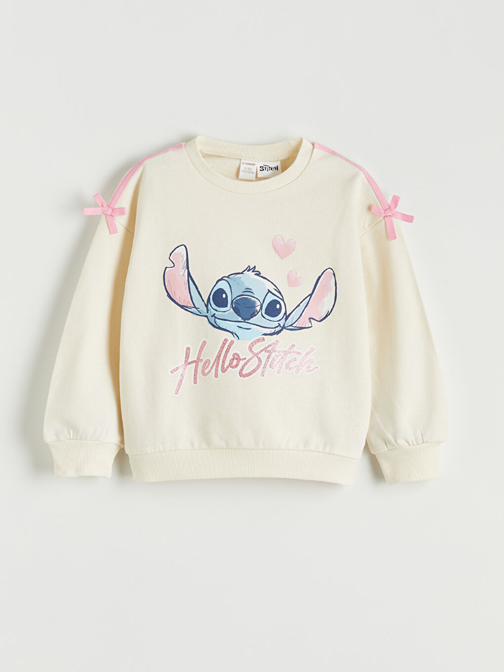 Ekru Lilo & Stitch Baskılı Kız Çocuk Sweatshirt ve Eşofman Altı-1