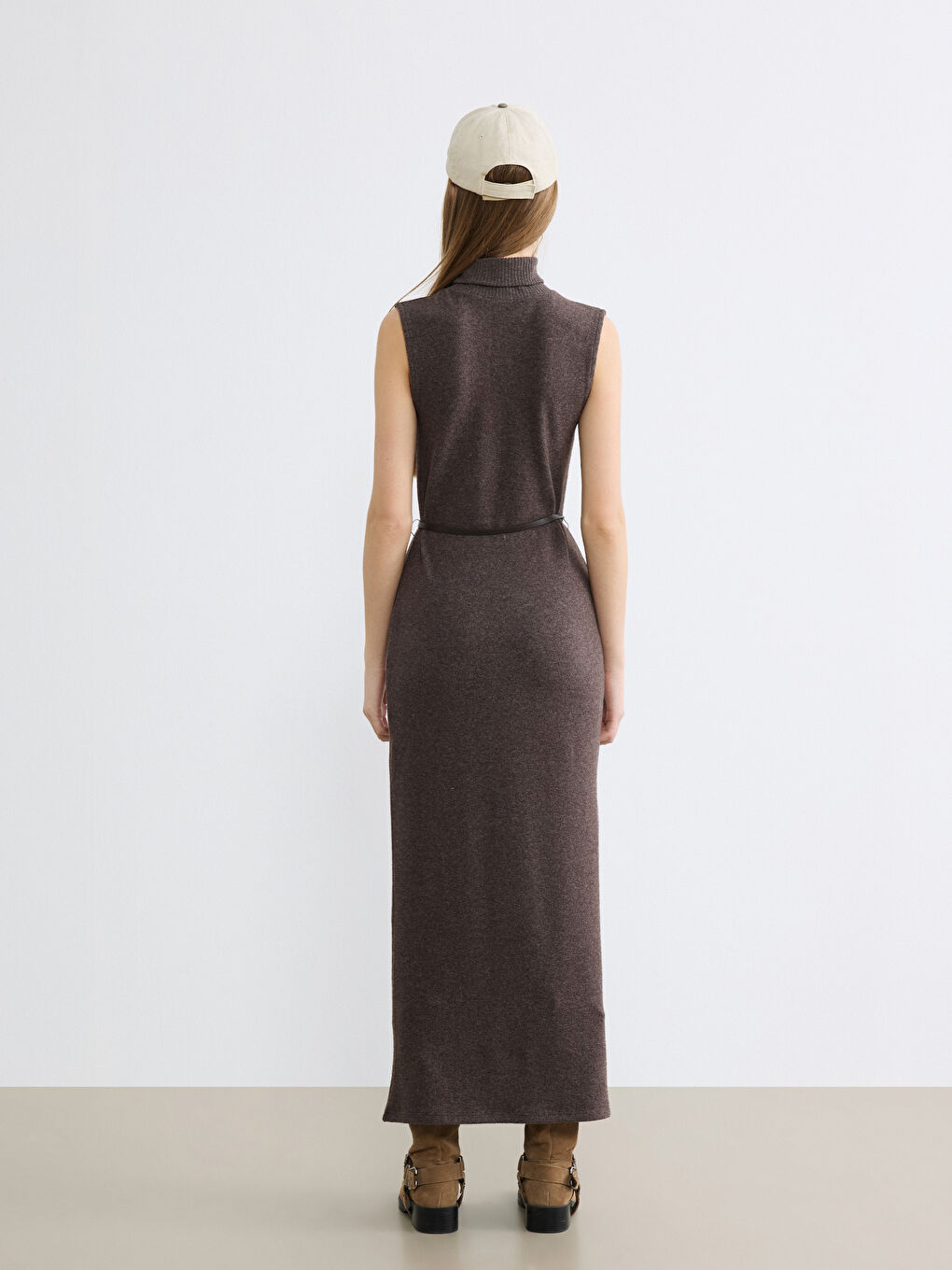 Turtleneck Belted Tricot Dress-2