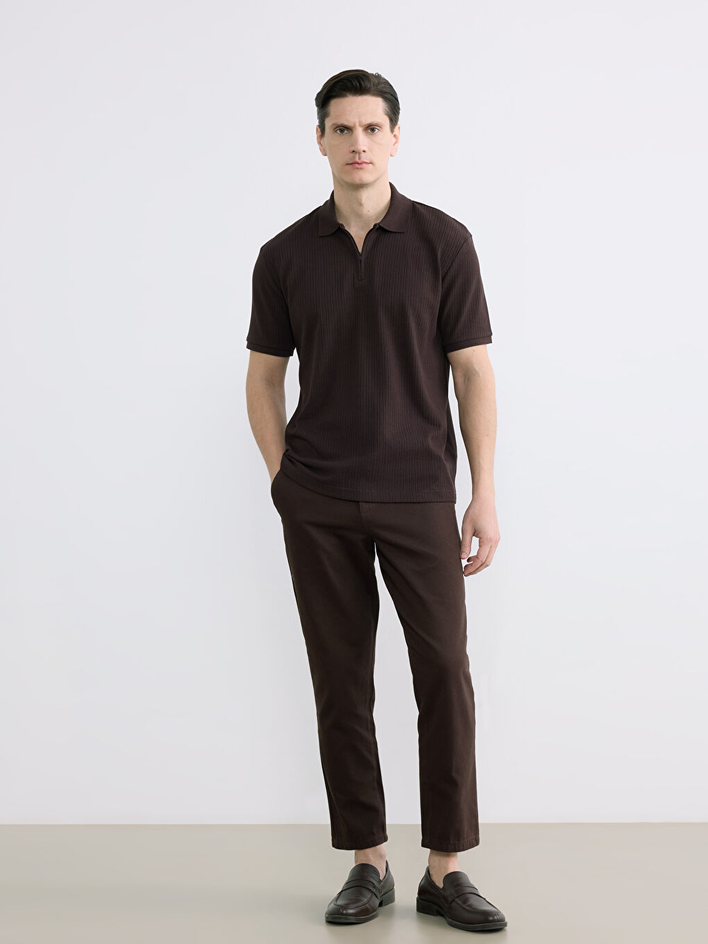 Kahverengi Standart Kalıp Erkek Gabardin Pantolon