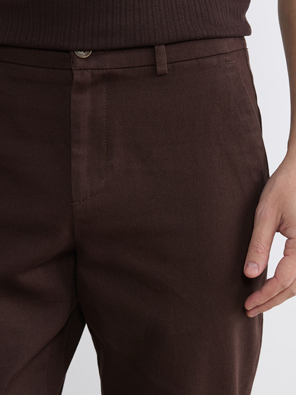 Kahverengi Standart Kalıp Erkek Gabardin Pantolon-2